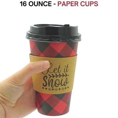 16 oz. Bright Christmas Disposable Paper Coffee Cups with Lids - 12 Ct..