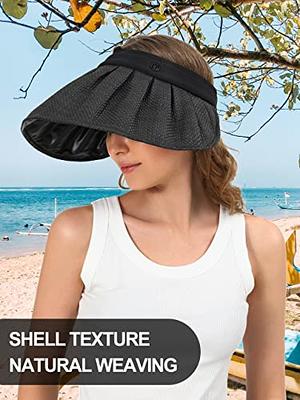 Sun Hat Womens Straw Visor UV Protection Beach Wide Brim Packable