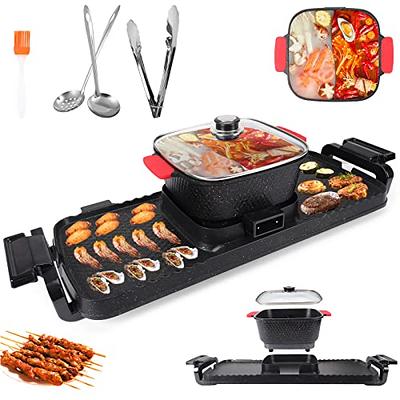 2 in 1 Electric Smokeless Grill and Hot Pot BBQ Grill Soup Shabu Pot 2200W  110V