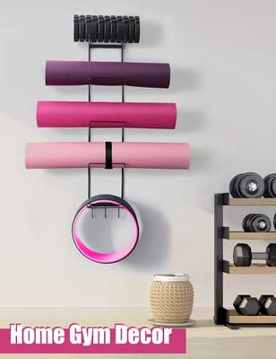 Wallniture Guru Wall Mount Yoga Mat Foam Roller and Towel Rack with 3 Hooks  for Hanging Yoga Strap and Resistance Bands, 3-Sectional Metal