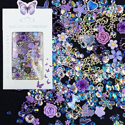 Purple 3D Butterfly Flowers Bowknots Heart Nail Charms Acrylic