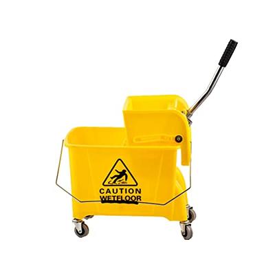 Restaurantware Clean 38 Quart Industrial Mop Bucket, 1 Combo Mop Wringer Bucket - with Side Press Wringer, Built-in Casters, Yellow Plastic