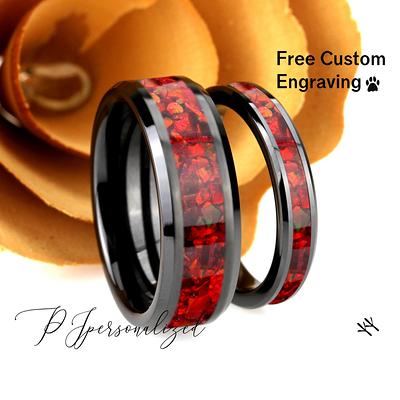 Promise Rings For Couples: Damascus Steel Pattern Wedding Band Set