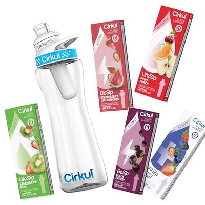 Cirkull 22 oz Plastic Water Bottle Starter Kit with Blue Lid and 4 Flavor  Cartridges (Fruit Punch & Mixed Berry & Strawberry Kiwi & Strawberry