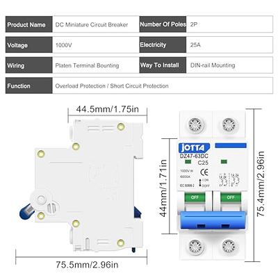 JOTTA DC Miniature Circuit Breaker,2 Poles 1000V for Solar PV