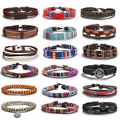 12pcs/set Handmade Braided Leather Bracelets For Men Women Woven Cuff Wrap  Bracelet Wood Beads Ethnic Free Combination Bangle Adjustable