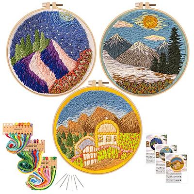 Louise Maelys 4 Pack Embroidery Starter Needlepoint Cross Stitch Kit for  Beginner Adults with Floral Pattern, Craft Stamped Embroidery Set Cloth  Hoops