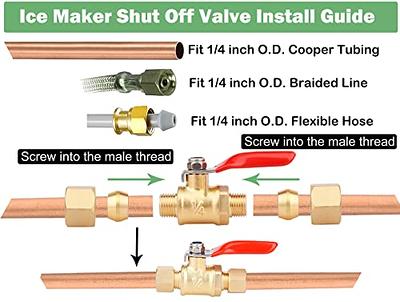 Ice Maker Water Line Brass Compression Tube Fitting, 1/4 OD x 1/4