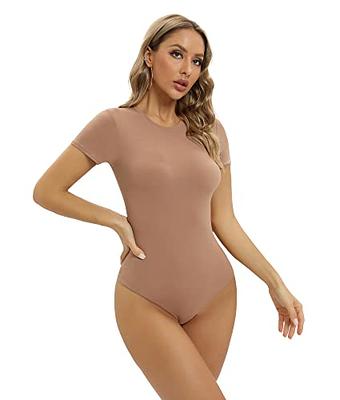 SHAPERX T-shirt Body Suits for Womens Short Sleeve V Neck Thong Bodysu