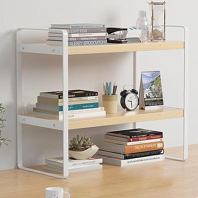 Desktop Shelf Organizer, Small Wood Countertop Bookshelf Adjustable Desktop  Organizer Office, Desk Storage Tabletop Display Shelf for Home Office Kids