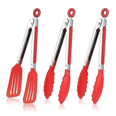 7 Inch Silicone small Tongs Set, mini Kitchen tongs with Silicone Tips Food  Tongs Stainless Steel Cooking Tongs for Salad, Grilling, Frying and