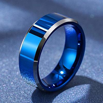 THREE KEYS JEWELRY 8mm Tungsten Wedding Ring for Men Blue High Polised  Finish Center Beveled Silver Edge Mens Wedding Band Engagement Ring Size 8  - Yahoo Shopping