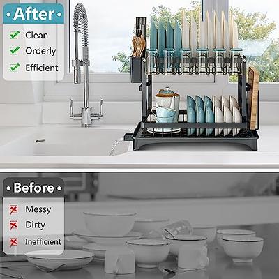 Santentre 2-Tier Dish Drying Rack with Removable Utensil Holder, Over Sink  Dish Drying Rack for Space Saver, Dish Drainers for Kitchen Counter, Rust  Resistant Stainless Steel Dish Rack, Black - Yahoo Shopping