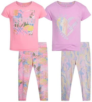 RBX Girls Active Set Performance Short Sleeve T-Shirt, Capri Yoga