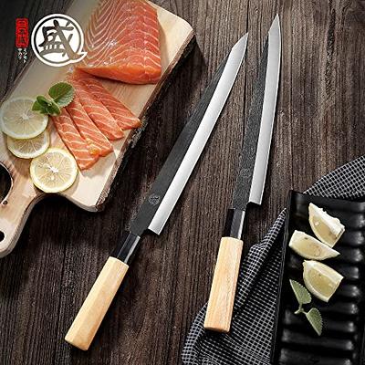 MITSUMOTO SAKARI 10-inch Japanese Sashimi Knife, Professional Hand Forged  Japanese Sushi Knife, Tungsten Alloy Kitchen Chef Knife (Fraxinus  Mandshurica Handle & Gift Box) - Yahoo Shopping