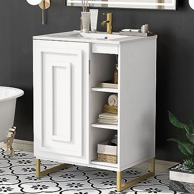 LUMISOL 24 Bathroom Vanity with Ceramic Sink, Combo Cabinet Undermount  Sink, Bathroom Storage Cabinet with a Tip-Out Drawer and Open Shelf