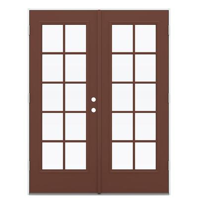 JELD-WEN 72-in x 80-in Low-e External Grilles Primed Steel French  Right-Hand Outswing Double Patio Door