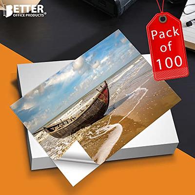 Glossy Photo Paper, 8.5 x 11 inch, 100 Sheets, Better Office Products, 200 gsm, Letter size, 100-Count Pack, White