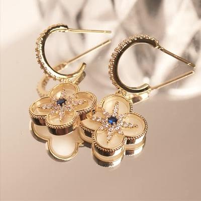 Jewlry Goldgold Plated Clover Stud Earrings - Rhinestone Zircon