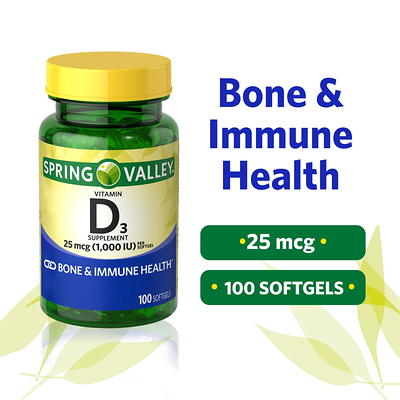 Vitamin D3 25 mcg (1000 IU) Softgels, For Healthy Bones