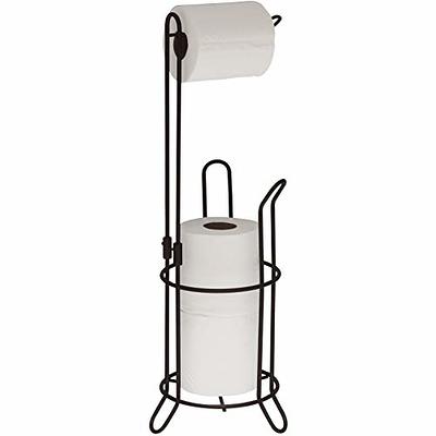 1pc Black Free Standing Toilet Paper Holder With Tray, Floor Standing Tissue  Roll Stand With Storage Shelf For Bathroom