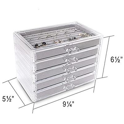 Jenseits Jewelry Organizer Box with 5 Drawers, 5-Layer Largre Capacity Clear Acrylic Jewelry Box with Velvet for Earrings Rings Necklaces Bracelets