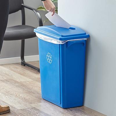 Lavex 50 Gallon Blue Wheeled Rectangular Trash Can with Lid