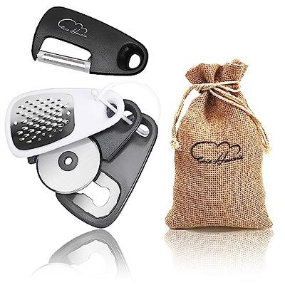 5 Pieces Kitchen Gadgets Set - Space Saving Cooking Tools Accessories  Cheese Chocolate Grater, Fruit Vegetable Peeler, Bottle Opener, Pizza  Cutter, Burlap Bags with Drawstring Gift Set… - Yahoo Shopping