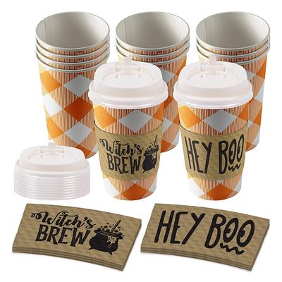 Orange and White Buffalo Plaid Insulated Cups and Lids, Fall Coffee Cups,  Set of 12 Cups and Lids 