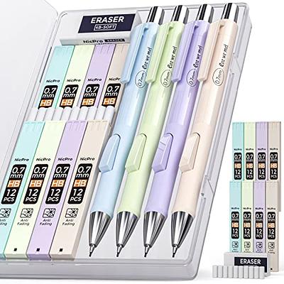 Fourcandies Cute Mechanical Pencil Set, 6pcs Pastel Mechanical Pencils 0.5mm & 0.7mm with 360pcs HB Pencil Leads, 3pcs Erasers and 9pcs Eraser Refills