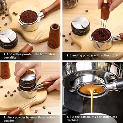 Coffee Ground Stirrer Espresso Distribution Tool Accessory with  Wooden-Handle Needle Whisk Distributor for Coffee Ground