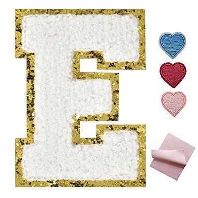 3Pcs Chenille Letter Patches Iron on Patches Glitter Varsity Letter Patches  Embroidered Patch Gold Border Sew On Patches for Clothing Hat Shirt Bag