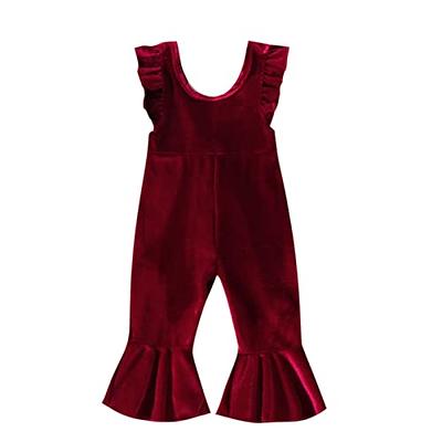YOKJZJD Infant Toddler Baby Girl Velvet Romper Jumpsuit Overalls Bell  Bottom Pants Fall Suspender Leggings Christmas Outfits (A-Wine Red, 2-3T) -  Yahoo Shopping