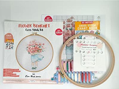 Embroidery Starters Kit with Pattern for Beginners, 4 Pack Cross Stitch Kits,  2 Wooden Embroidery Hoops,Scissors,Needles and Color Threads,Needlepoint Kit  for Adults