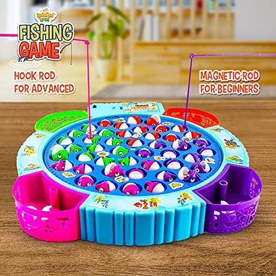 Kids Fishing Game Toy with Rotating Fish Board and Music - Motor Skill  Training Gift for Children with Colorful Fishing Poles and Rods