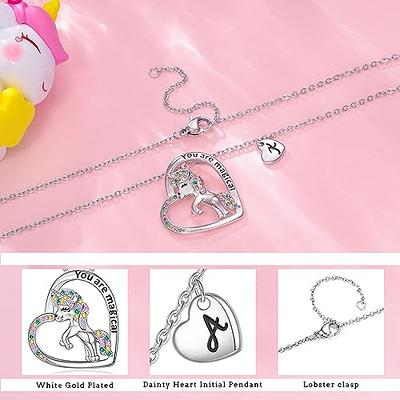 Hidepoo Unicorns Gifts for Girls, 14K Gold Plated Colorful CZ Heart Pendant Unicorn Necklace Girls Jewelry Letter Initial Unicorn Necklaces for