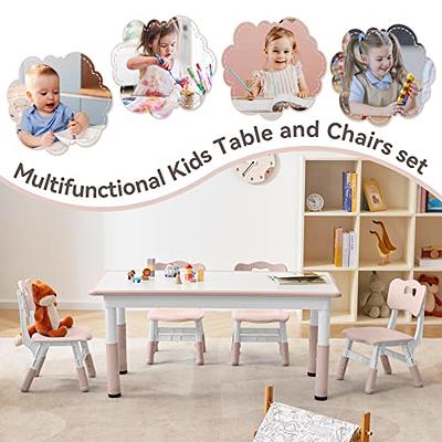 Qaba Kids Table And Chair Set With 4 Chairs, Adjustable Height