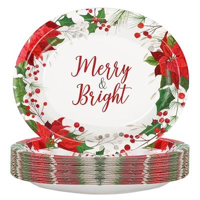 Tioncy 50 Pcs Christmas Paper Plates Winter Floral Disposable Oval Plates  10'' x 12'' Christmas Plates Dinnerware Christmas Gifts Bulk Disposable