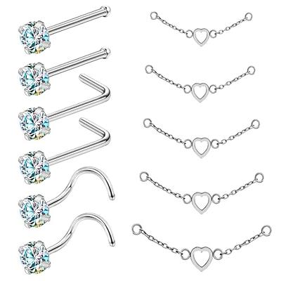 AccGin 20g Nose Chain Piercing Across Nose Piercings Jewelry Heart