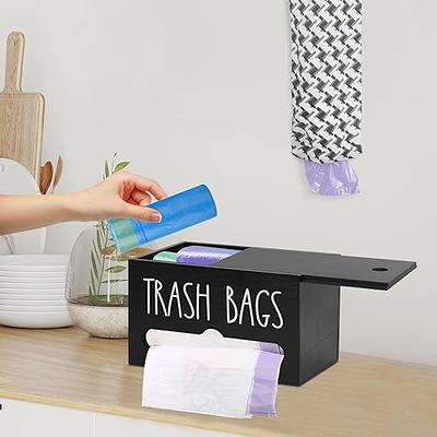 Wooden Trash Bag Holder with Plastic Bag Holder Set, Wall-Mount