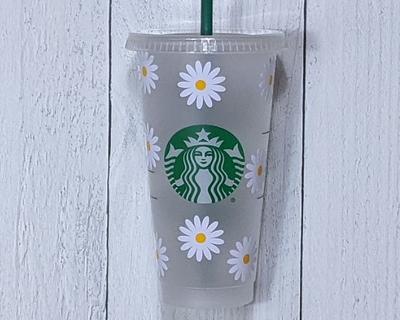 Pink Retro Daisy Starbucks Cup Personalized Starbucks Cold 