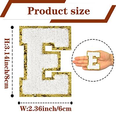 Varsity Letter Patches White Iron on Letters for Clothing Chenille Letter Patches for Backpacks Large Iron on Embroidery Letters (6Pieces/3.14inch