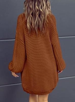 Sidefeel Women 2023 Fall Winter Open Front Oversized Lantern Sleeve  Cardigan Outwear Chunky Knit Sweater Small Brown - Yahoo Shopping