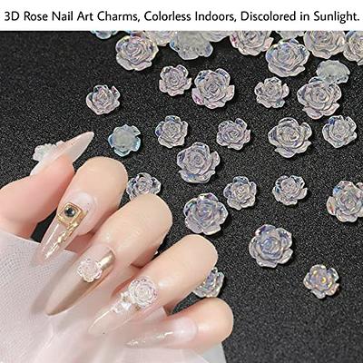 3D White Flower Nail Charm Set, Glitter Pearl Nail Art Metallic Golden  Caviar Beads Glitter Design, Acrylic Nail Art Stud Women DIY Ladies  Manicures Supplies 