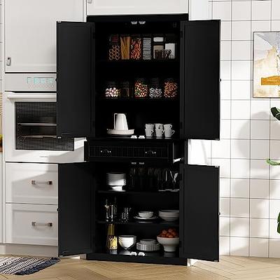  FOTOSOK Kitchen Pantry Storage Cabinet, 63'' Tall Pantry  Cabinet with Glass Doors and Adjustable Shelves, Kitchen Cabinet Cupboard  with Microwave Stand, Kitchen Hutch Utility Pantry for Dining Room : Home 