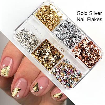 Foweso Nail Foil 12 Grid Gold Nail Foil 3D Sparkling Gold Flakes Metallic  Nail Glitter for Face Hand Body Eyes Make-Up Decorations, Women Party DIY