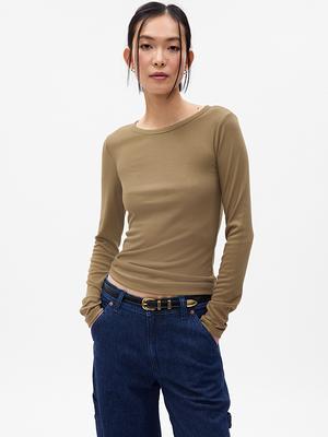Mini Rib Crewneck T-Shirt - Yahoo Shopping