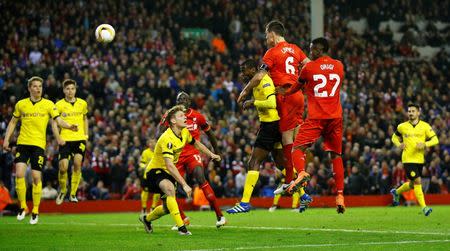 Liverpool's Dejan Lovren scores their fourth goal Reuters / Darren Staples Livepic