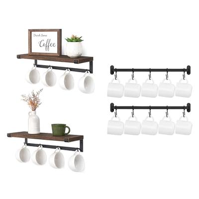 Mkono Mug Holder Wall Mounted Coffee Mug Rack Set of 2 Rustic Floating  Shelf for Coffee Bar Accessories Wood Tea Cup Hooks Hanger for Organizing  Cooking Utensils, Home Kitchen Decor, Brown 