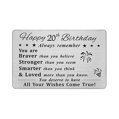 Qordyum 20th Birthday Card Gifts for Boy Girl Happy 20 Year Old Girl Boy  Gift Ideas Engraved Wallet Card Birthday Gifts for 20 Year Old Girl Boy